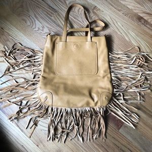 Moda Luxe LEATHER Tan Leather Fringe Purse
